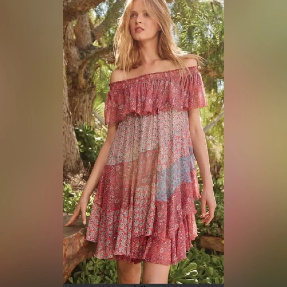NWT Rebecca Taylor Amanda off shoulder mixed tier silk Dreas Size 6 - Picture 2 of 15